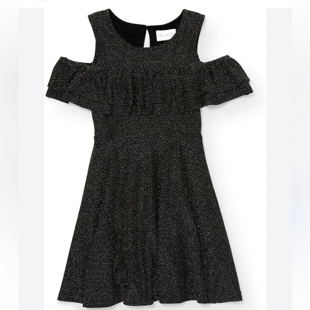 The Children’s Place Black Metallic Sleeveless Dress with Ruffle size S (5/6)